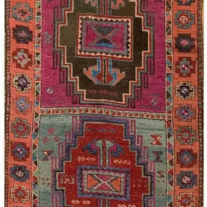 Happy Jewel Tone Colors Tribal Geometric Antique Turkish Yuruk Runner Rug by Rugs On Net