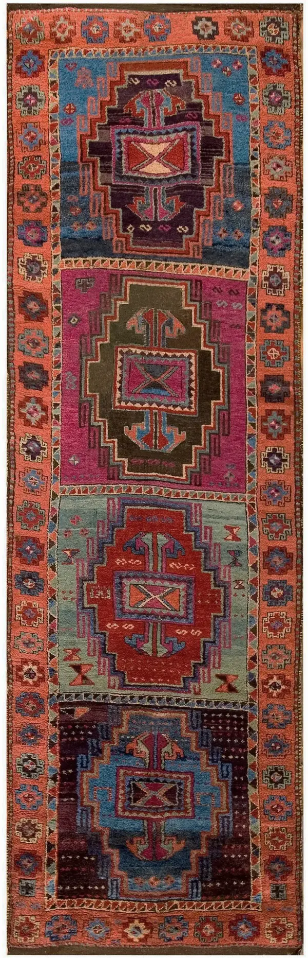 Happy jewel tone colors tribal geometric antique turkish yuruk runner rug by rugs on net