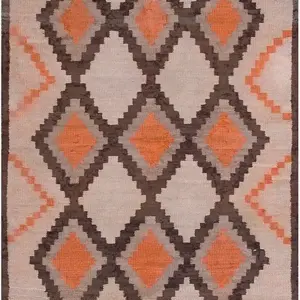 Ivory Antique Allover Geometric Tribal Native American Flat Weave Navajo Rug by Rugs On Net