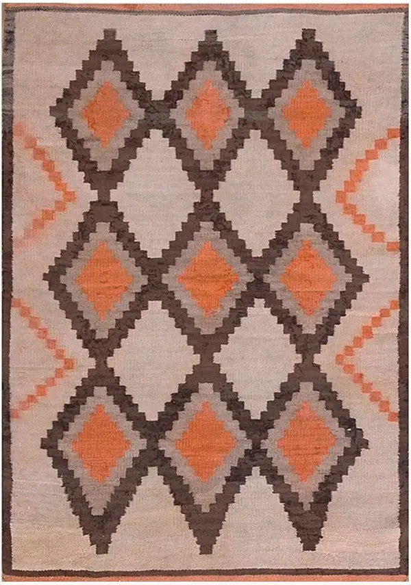 Ivory antique allover geometric tribal native american flat weave navajo rug by rugs on net