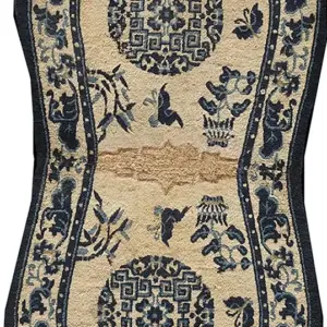 Ivory Antique Wool Pile Chinese Floral Saddle Horse Cover Rug by Rugs On Net
