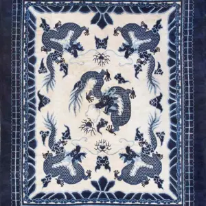 Ivory and Blue Antique Cloud Band Design Chinese Dragon Peking Rug by Rugs On Net