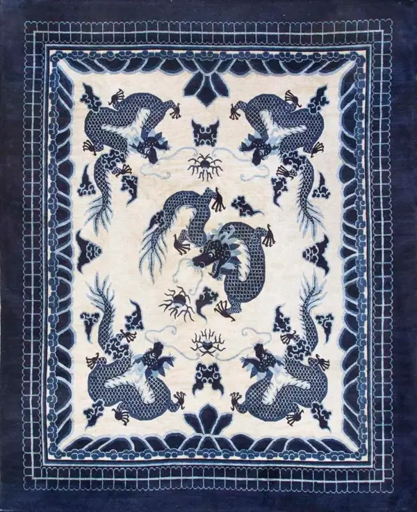 Ivory and blue antique cloud band design chinese dragon peking rug by rugs on net