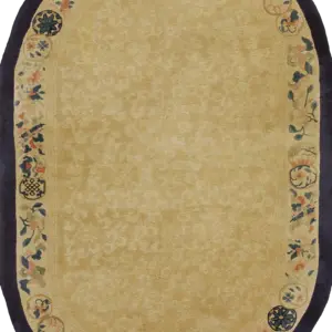 Ivory Cream Color Antique Oval Chinese Koi Fish and Bat Design Peking Rug by Rugs On Net