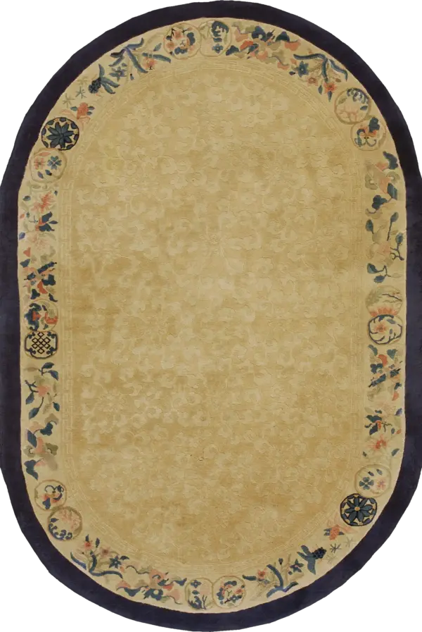 Ivory cream color antique oval chinese koi fish and bat design peking rug by rugs on net