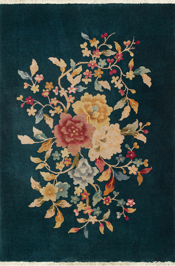 Knotted chinese green rectangle antique small scatter size 1920s - art deco wool rug