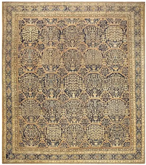 Large antique blue allover cypress and weep willow trees floral design indian lahore rug by rugs on net