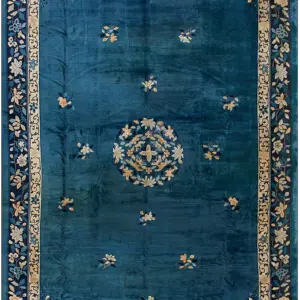 Large Size Antique Blue Color Floral Pattern Peking Chinese Area Rug by Rugs On Net