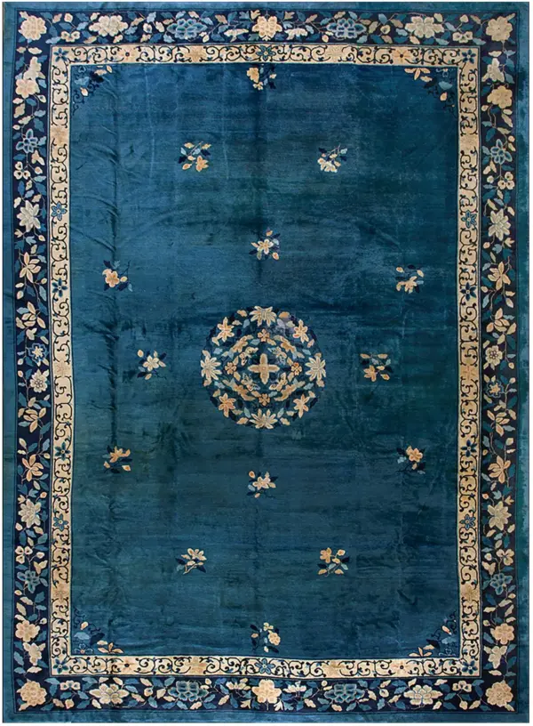 Large size antique blue color floral pattern peking chinese area rug by rugs on net