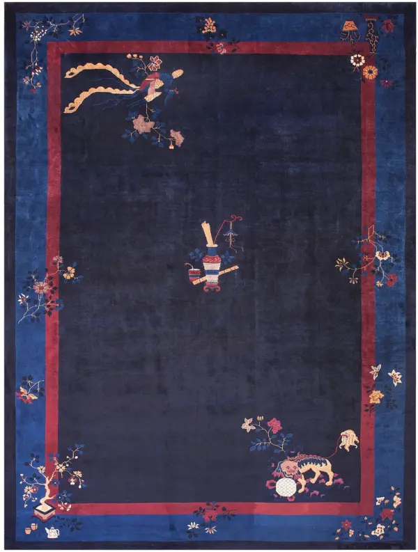 Large size bird of paradise foo dog design antique blue chinese peking rug by rugs on net