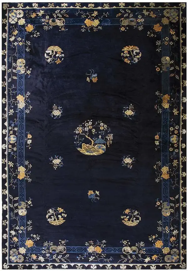 Large size blue color antique chinese bat and reindeer design peking rug by rugs on net