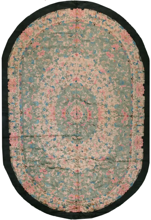 Large size oval shape antique green color floral chinese peking carpet by rugs on net