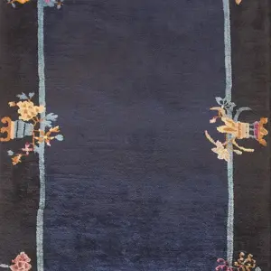 Minimalist Open Solid Blue Color Field Antique Chinese Art Deco Scatter Size Rug by Rugs On Net