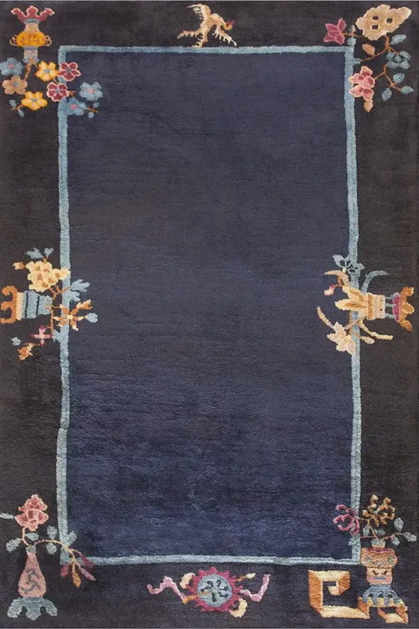 Minimalist open solid blue color field antique chinese art deco scatter size rug by rugs on net