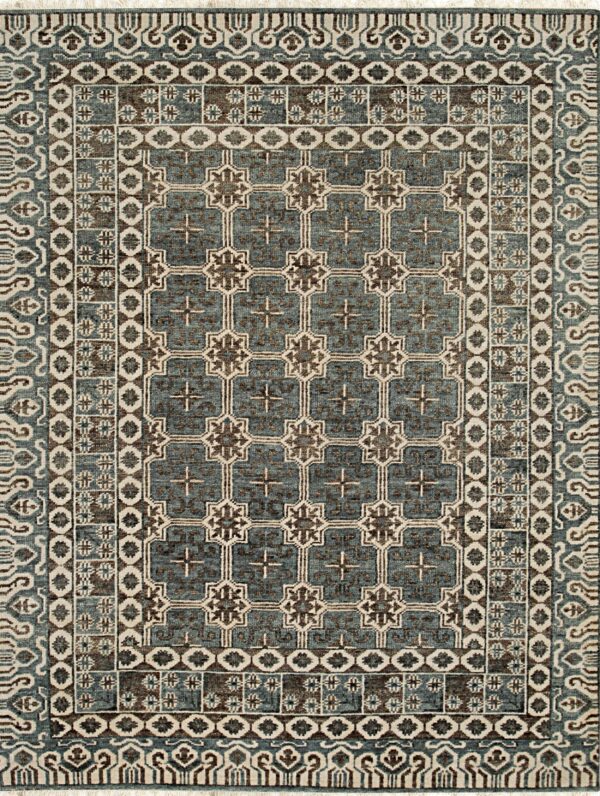 Geometric patterned gray wool rug