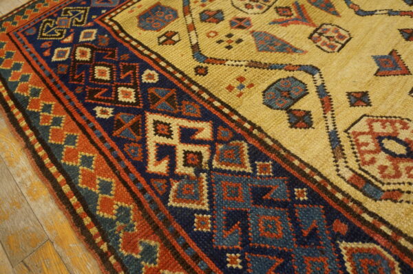Antique primitive tribal geometric design caucasian hallway runner rug - image 2