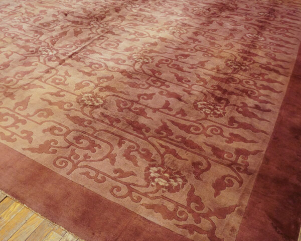 Antique allover floral wool hand knotted pile purple / lavender mauve 1930s rug - image 2