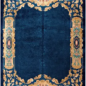 Open Blue Color Field Room Size Antique Chinese Art Deco Carpet by Rugs On Net