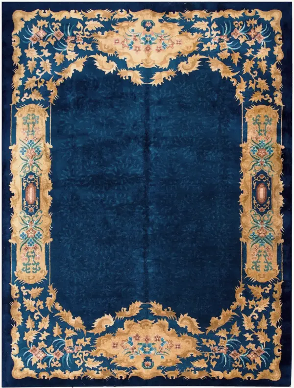 Open blue color field room size antique chinese art deco carpet by rugs on net