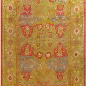 Primitive Tribal Large Scale Arts and Crafts Design Antique Green Turkish Oushak Rug by Rugs On Net