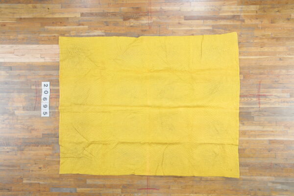 Quilt america antique knotted wool 1920s multicolor small scatter size rug 3 Solid yellow textile featuring an overall low-relief stitched pattern displayed on plank wood flooring.