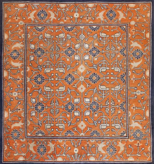 Rare late 19th century antique rustic geometric square shape chinese kansu chinese rug by rugs on net