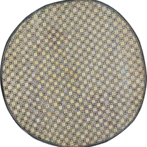 Rare Round Antique 18th Century Chinese Allover Geometric Wan Design Ivory Ningxia Rug by Rugs On Net