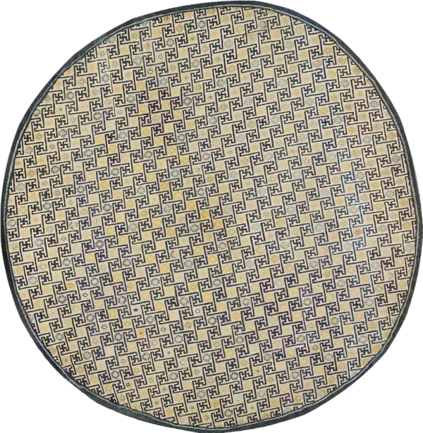Rare round antique 18th century chinese allover geometric wan design ivory ningxia rug by rugs on net