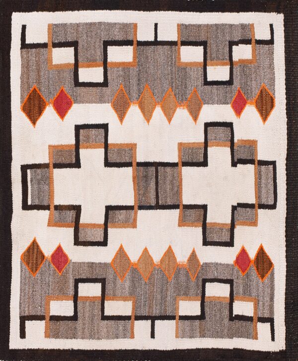 Antique flat weave tribal navajo geometric native american rug