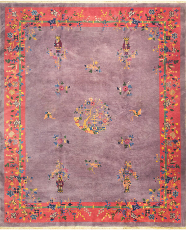 Rectangle purple / lavender mauve 1920s antique wool hand knotted pile rug