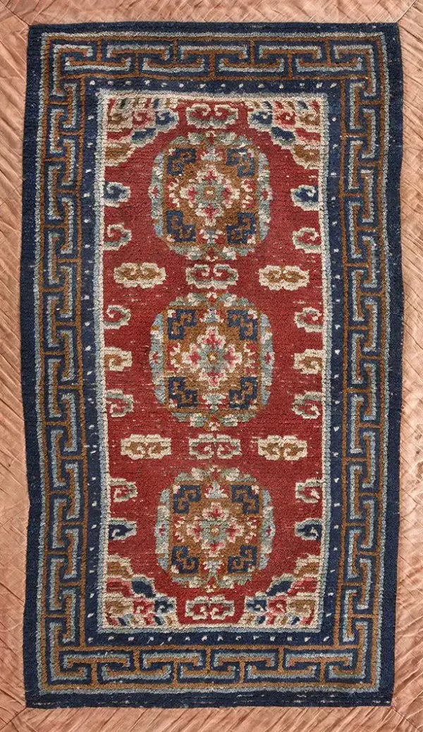 Red field antique small scatter size wool pile cloud band tibetan rug by rugs on net