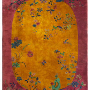 Room Size Knotted 1920s Rectangle Wool Yellow Chinese - Art Deco Antique Rug