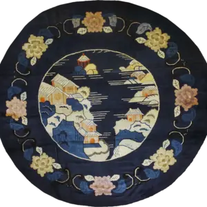 Round Room Size Antique Blue Scenic Pictorial Peking Chinese Floral Rug by Rugs On Net