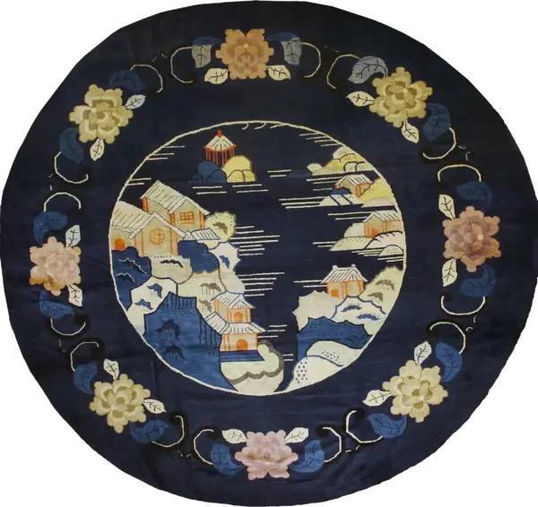 Round room size antique blue scenic pictorial peking chinese floral rug by rugs on net