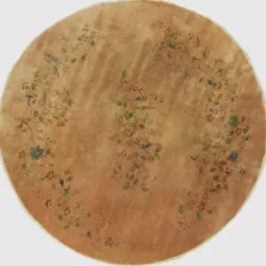 Round Shape Soft Coral Color Antique Floral Chinese Art Deco Design Room Size Rug by Rugs On Net