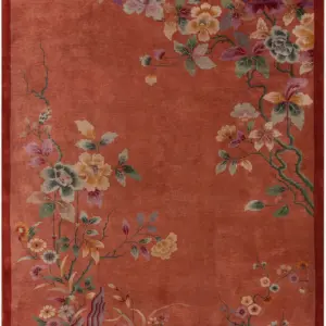 Rustic Red Solid Open Field Antique Art Deco Chinese Floral Area Rug by Rugs On Net