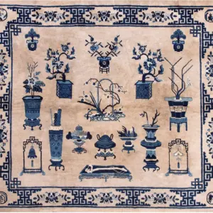 Scenic Pictorial Ivory Antique Square Room Size Peking Chinese Area Rug by Rugs On Net