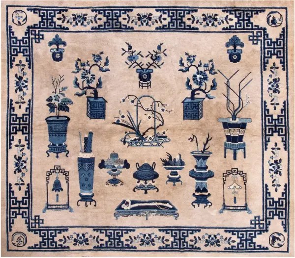 Scenic pictorial ivory antique square room size peking chinese area rug by rugs on net