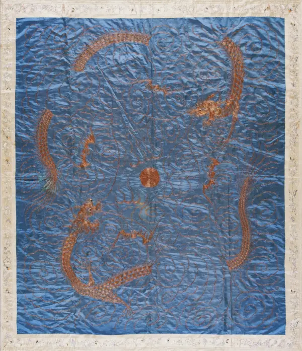 Antique sky blue color dragon design chinese silk textile by rugs on net