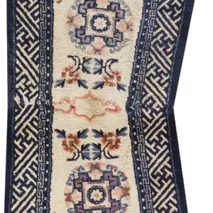 Small Antique Blue and Ivory Chinese Saddle Horse Cover Rug by Rugs On Net