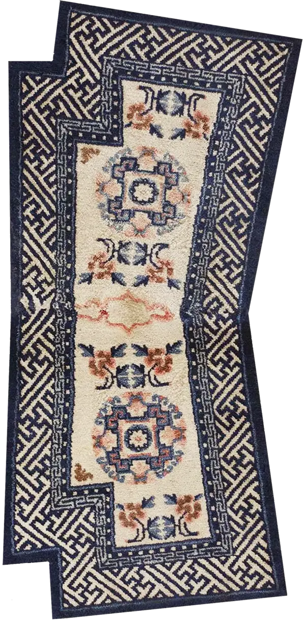 Small antique blue and ivory chinese saddle horse cover rug by rugs on net