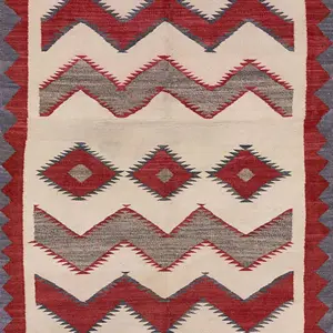 Small Antique Ivory Native American Tribal Geometric Navajo Flatweave Rug by Rugs On Net