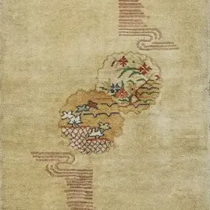 Small Light Ivory Color Scenic Chinese Art Deco Scatter Size Wool Pile Area Rug by Rugs On Net