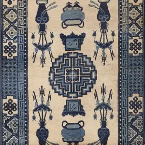 Small Scatter Size Antique Ivory Chinese Geometric Medallion Baotou Rug by Rugs On Net