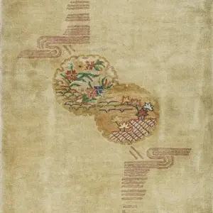 Small Scatter Size Ivory Antique Minimalist Scenic Pattern Chinese Art Deco Rug by Rugs On Net