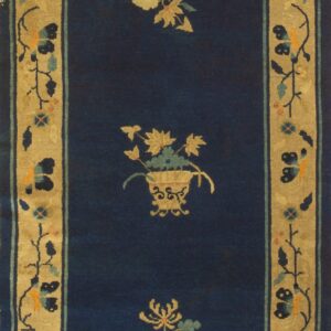 Small Scatter Size Antique Wool Pile Blue Color Chinese Peking Area Rug