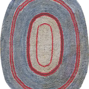 Small Size Oval Shape Antique American Minimalist Folk Art Hooked Rug by Rugs On Net