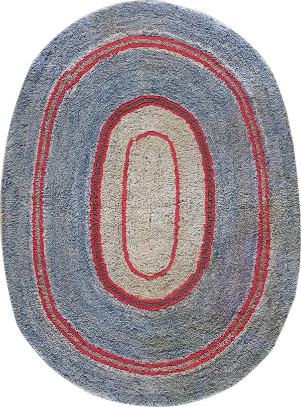 Small size oval shape antique american minimalist folk art hooked rug by rugs on net