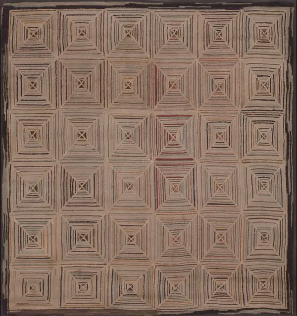 Small size square shape antique american log cabin fold art hooked area rug by rugs on net