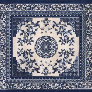 Small Square Antique White and Blue Chinese Ningxia Area Rug by Rugs On Net